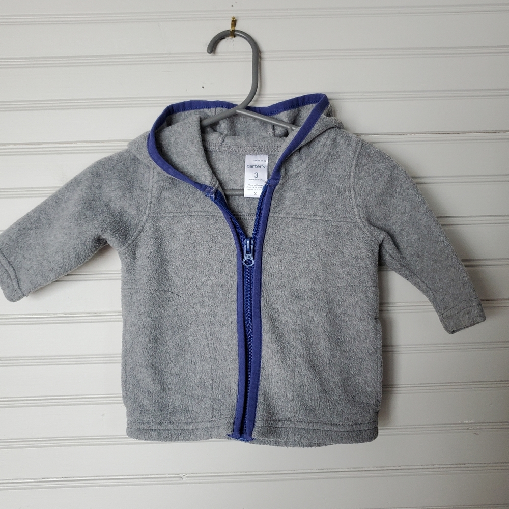 Carter's Grey Fleece Zipup, sz 3m
